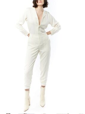 Women's Cream Jumpsuit - Elegant Long-Sleeve One-Piece